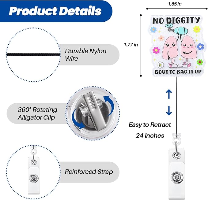 No Diggity Bout to Bag It Up Funny RT Nurse Badge Reel, Cute Lung Retractable - Image 3