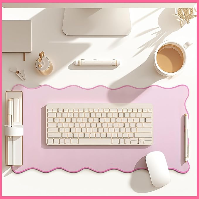 Hahafelt Scalloped Desk Mat Large Desk Pad Cute Coquette Table Mat Back to - Image 5