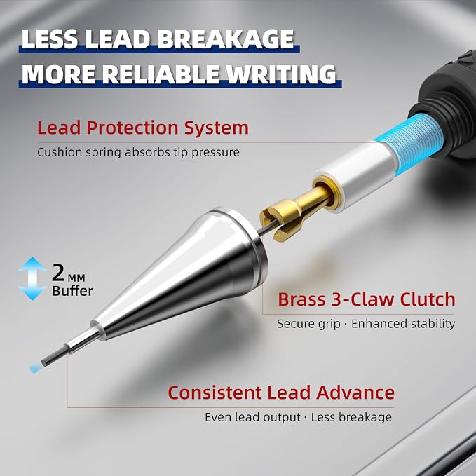 WUO 0.9mm Mechanical Pencil Set in Storage Case, 1 Eraser Pen, 12 Eraser Refills - Image 4