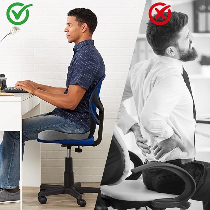 Buttocks Cushion for Office Chair Memory Foam Seat Pad for Butt Support Tailbone Relief Ergonomic Chair Cushion for Home Car Travel or Work (Blue and Gray Patchwork Color)-DeskLoop Office