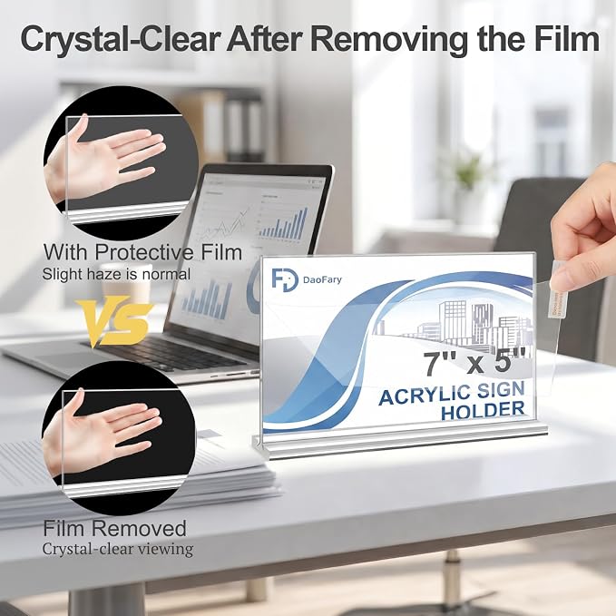 Daofary Acrylic Sign Holder 5 x 7 Horizontal, 24 Pack Double-Sided Stand up - Image 5