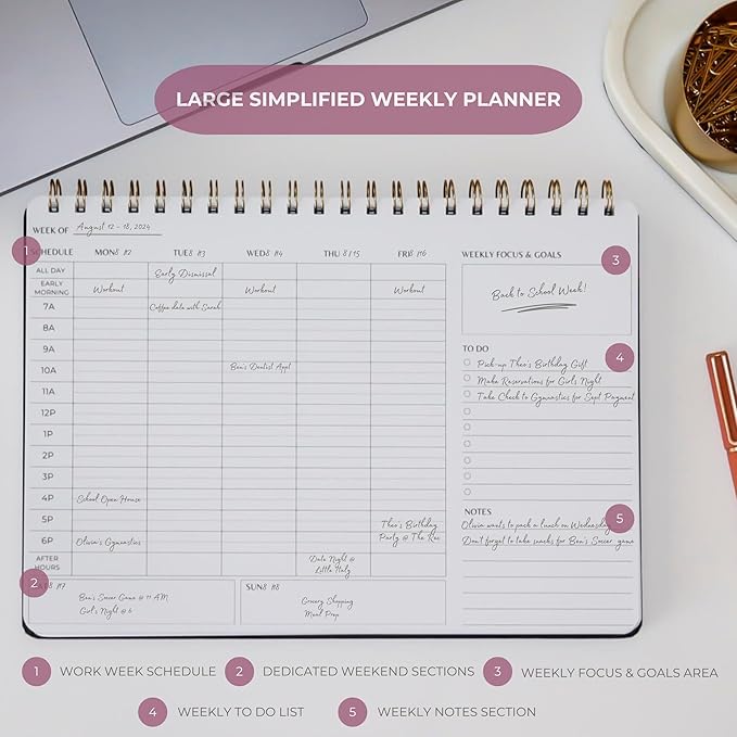 Undated Weekly Business Planner | 8.25” x 11.75” ADHD Organizer | Premium Multi-Layout Schedule | Navy | Landscape Layout