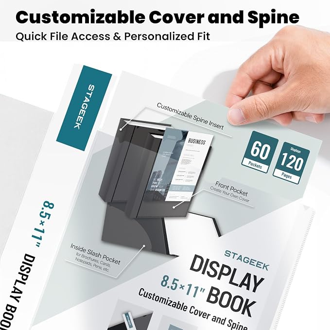 STAGEEK 60-Pocket Portfolio Binder Display 120 Pages, 8.5x11 Binder - Image 3