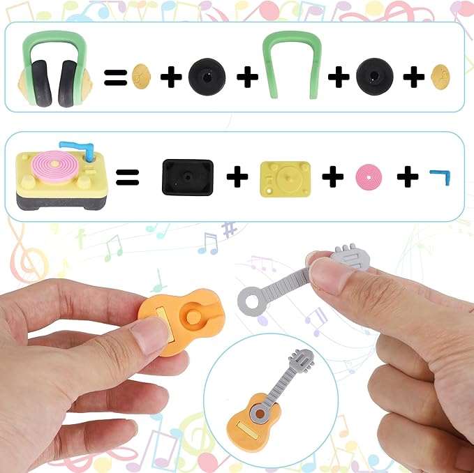 24 Pcs Erasers for Kids, Mini Pencil Eraser Bulk Classroom Prizes, Fun Puzzle Erasers for Preschool Elementary Student, Back to School Supplies (Musical Instrument)-DeskLoop Office