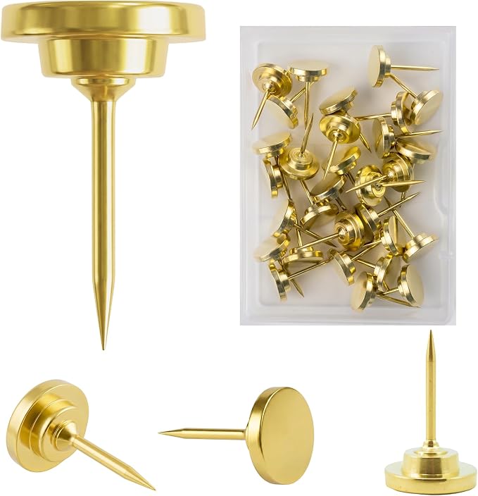 30 Pcs Metal Push Pins Gold Thumb Tacks or by Unknown