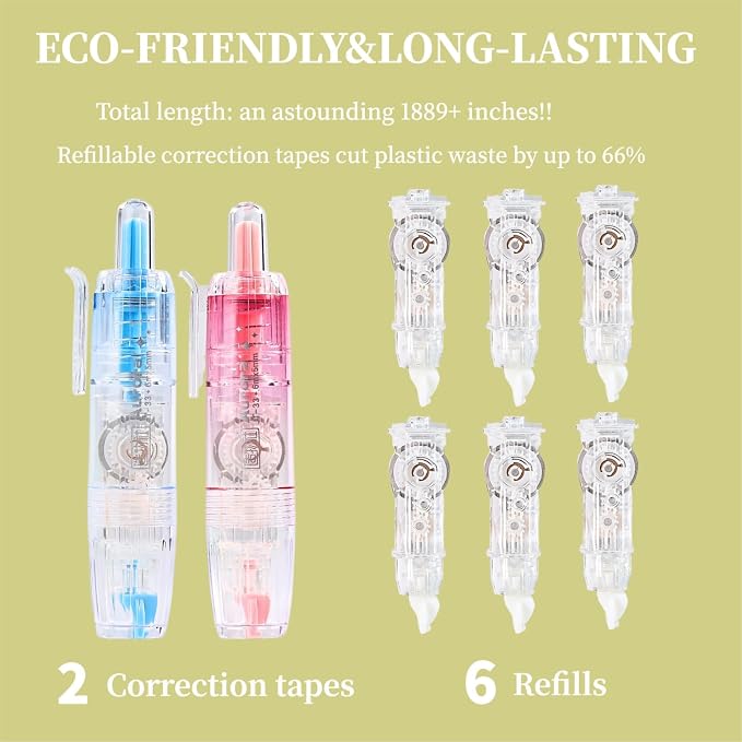 Refillable Correction Tape, 157 ft Total – 2 Pre-Filled Dispensers + 6 Snap-In - Image 5