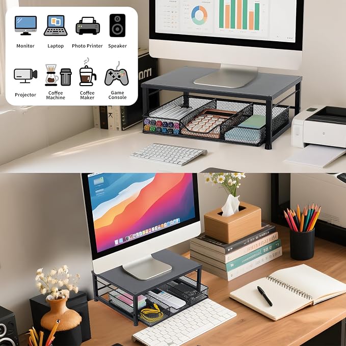 Small Laptop Stand for Desk, Monitor Stand Riser, Desk Organizer for Office - Image 3