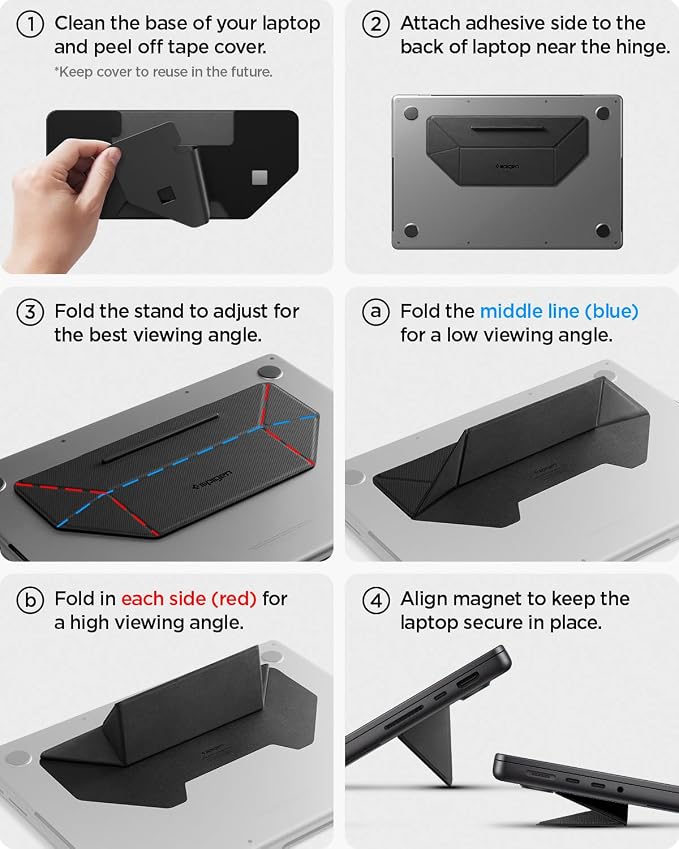 Spigen Slim Fold Adhesive Laptop Stand Foldable Portable Dual Ergonomic Angle - Image 8