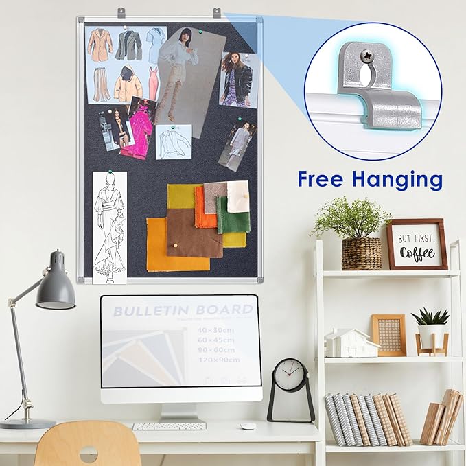 Fabric Notice Pin Board Bulletin Board for Home Office Classroom,Wall-Mount,Black Felt,36x24inches-DeskLoop Office