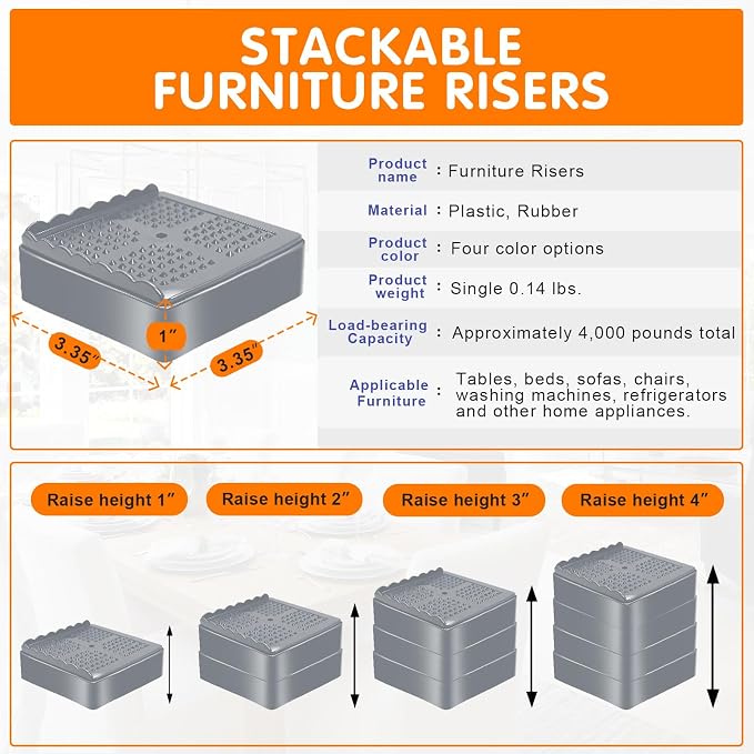 shouwuhho Furniture Risers, 12 Pack Bed Risers - Image 2