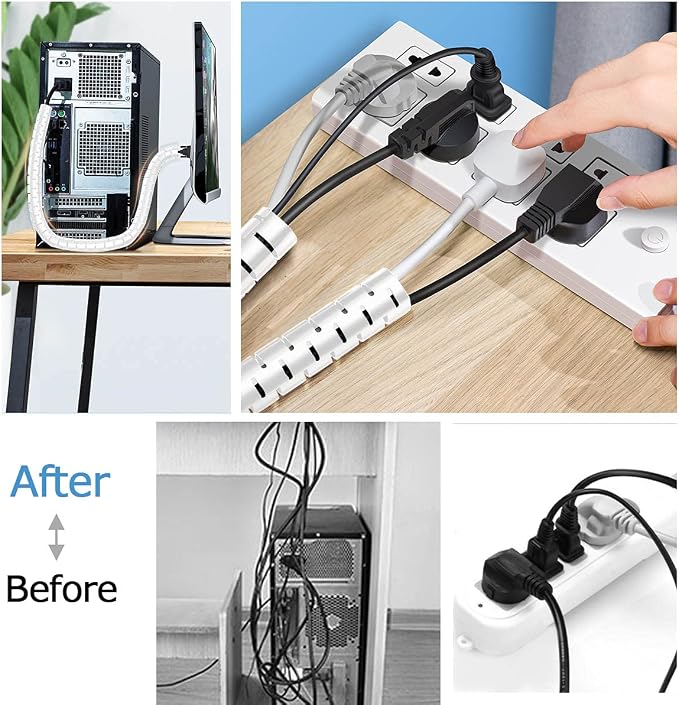 Large Cable Management White Computer Wire Sleeve Organizer Coiled Under Desk - Image 3