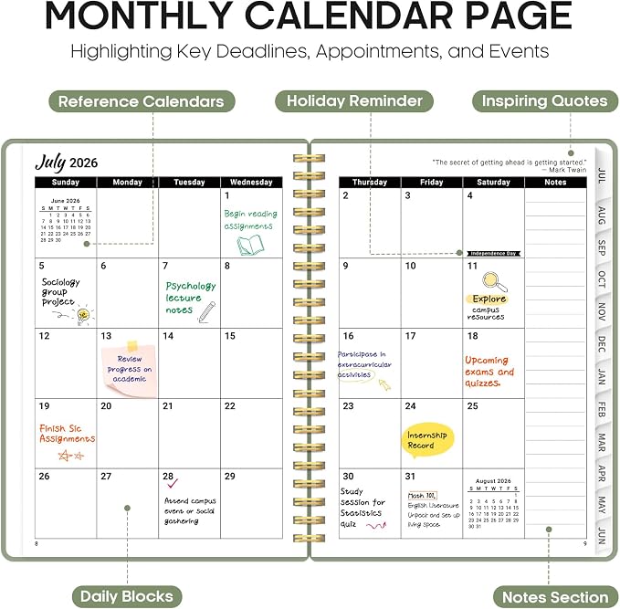 Planner 2026-2027, 6.3" x 8.5" Weekly and Monthly Academic Year Planner Calendar - Image 2