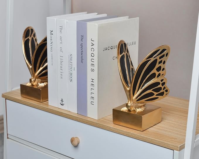 Vintage Brass Butterfly Bookends, Resin Book Ends - Image 4
