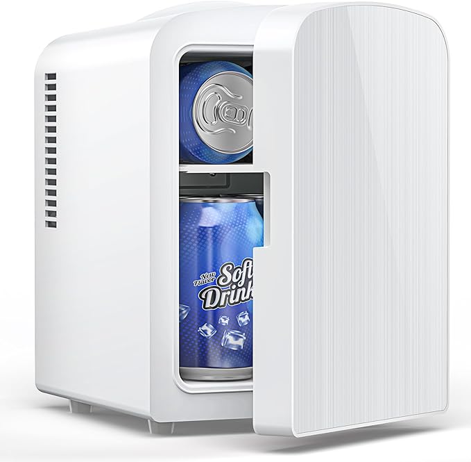 Mini Fridge, 4L/6 Cans Cooler & Warmer Portable Compact Refrigerator, Small Skincare Fridge for Makeup Food and Drinks, Small Cooler for Bedroom, Cosmetics, Car, Office, White-DeskLoop Office