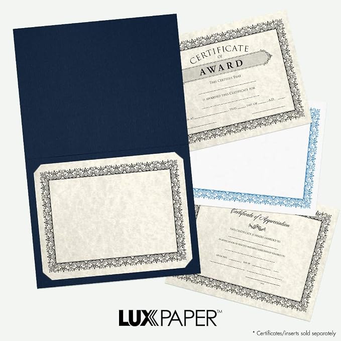 LUXPaper 9.5" x 12" Certificate Holders | Nautical Blue Linen | Embossed Gold - Image 7