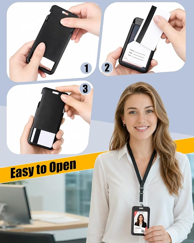 Uniclife 3 Pack Sliding Badge Holder Hard Black Vertical Plastic Card Case - Image 5