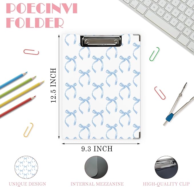 Blue Coquette Bow Clipboard, Preppy Girly Aesthetic Clipboard - Image 2