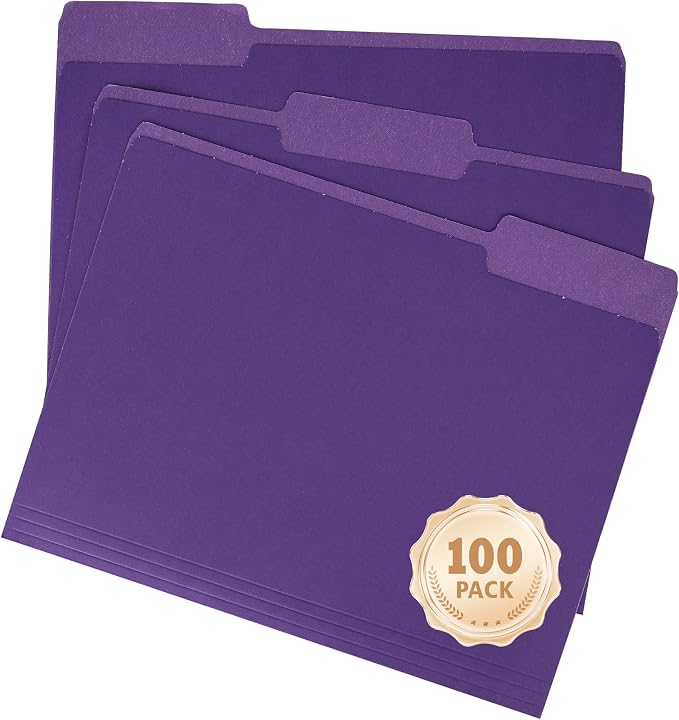 pmybupo 100 Pack Purple File Folders 8.5x11 Inch, Colored File Folder 1/3 Cut by pmybupo
