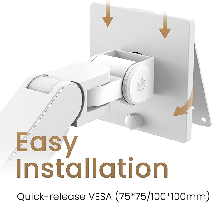 BenQ BSH02 Ergo Monitor Arm -Gas Spring Monitor Stand for Up to 45'' & 44lbs Screens, Heavy Duty, Quick Installation, No Sagging, Top Clamp and Grommet Base, Reinforcement Plate, VESA 75x75 &100x100mm-DeskLoop Office