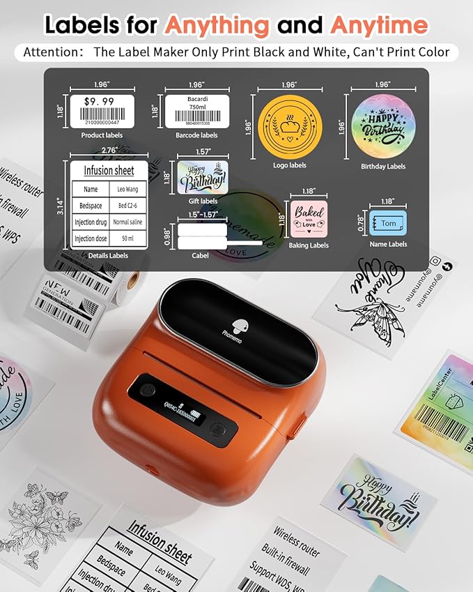 Phomemo M220 Label Printer, Barcode Printer, Bluetooth Thermal Label Maker Machine for Barcodes,Name,Address,Clothing Labeling,for Office Home,Compatible with Phones and Some PC Orange-DeskLoop Office