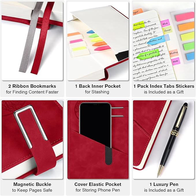 Lined Notebook Journal for Men Women, 365 Pages Numbered College Ruled Notebook, Hardcover Leather Journal with Pen & Gift Box, Thick Daily Diary, Professional Notebooks for Work, School, Business, A5-DeskLoop Office