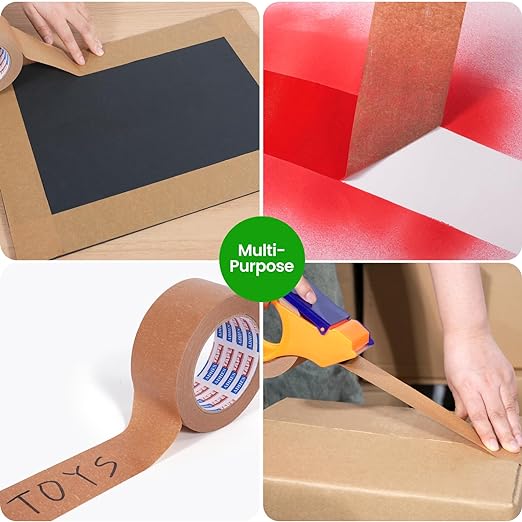ADHES Kraft Paper Tape, 2 Inch x 60 Yards x 18 Rolls, Biodegradable Paper Packing Tape Writable & Uncoated Brown Shipping Tape for Shipping, Moving, Sealing-DeskLoop Office