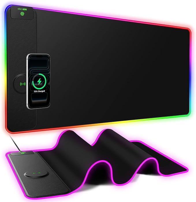 XXL RGB Gaming Mouse Pad with 15W Magnetic Wireless Charging, 31.5'' x 15.8'' by abcmat