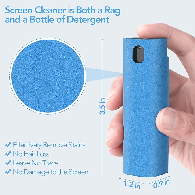 2 Pcs Fingerprint Proof Cleaner, 3 in 1 Touchscreen Mist Spray Wipe Cleaner Soft Fiber Flannel, Safe for All Phones Glasses Tablet Laptop TV Watch Screens (Blue)-DeskLoop Office