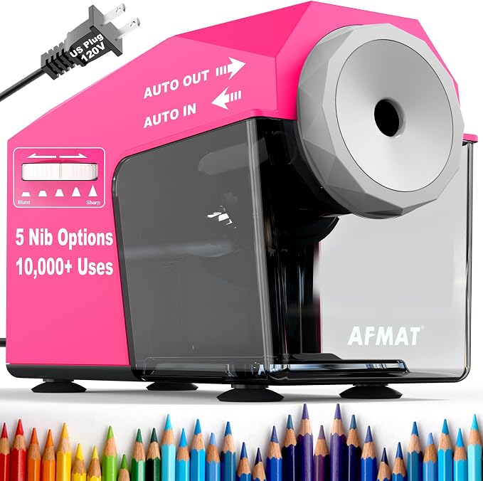 AFMAT Electric Pencil Sharpener, Fast & Hands-Free, 10K+ Uses, 5 Nibs, Fully by AFMAT