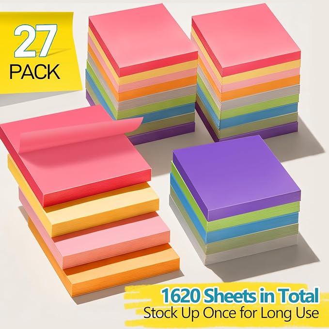 27 Pack of 3x3 Inch Sticky Notes Self-Stick Memo Pads - Image 3