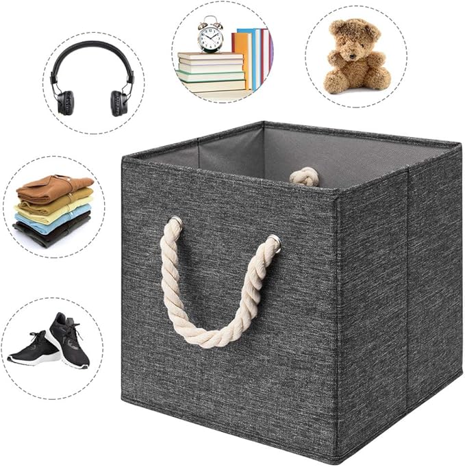 10.5 Inch Fabric Storage Boxes Bins and Cubes - Foldable Storage Basket with Grey Inserts, Package of 6-DeskLoop Office