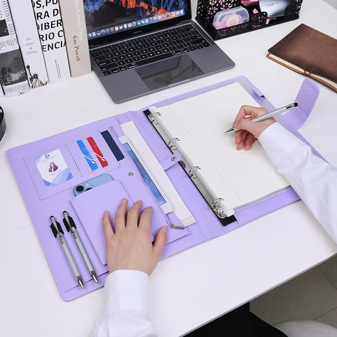 Wonderpool A4 PU Leather 3 & 4 Ring Holder Writing Portfolio Multi Document Case - Image 2