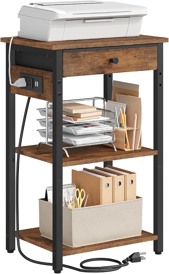 Gewudraw Printer Stand with Charging Station, 3-Tier Under Desk Printer Table by Gewudraw