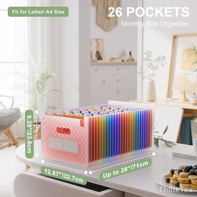 ThinkTex Accordion File Organizer, 26 Pockets Expanding File Folders, Monthly - Image 2
