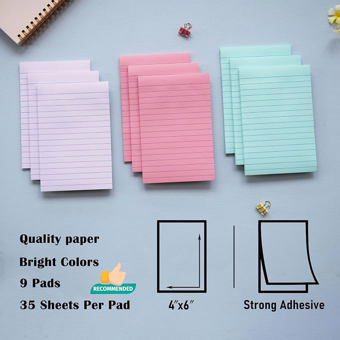 9 Pack Lined Sticky Notes 4X6 in Post Sticky Notes - Image 2