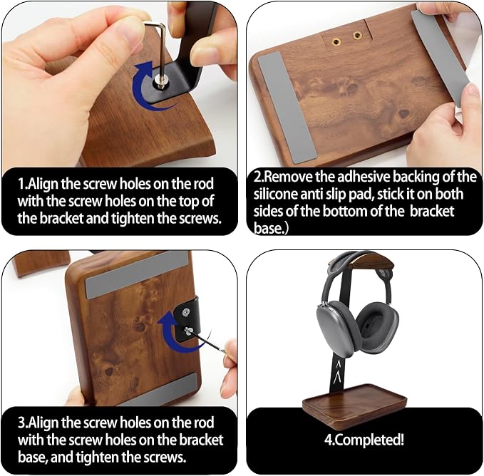 GEVO Headphone Stand, Walnut Wood Headset Stand - Image 7