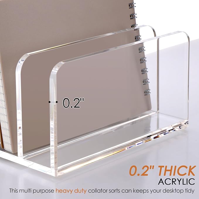 SANRUI Acrylic Desk Organizer, 5 Compartments Mail Organizer, Small File - Image 4