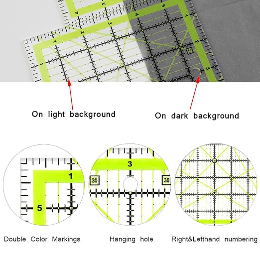 UOOU Quilting Ruler 1 Pack, Square Quilting Rulers Fabric Cutting Ruler Acrylic - Image 3