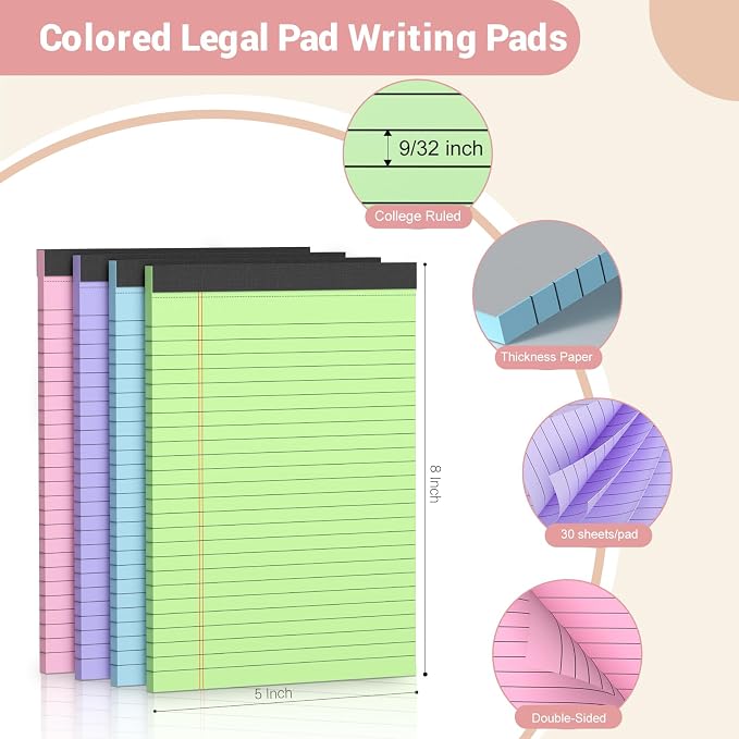 12 Pack Note Pads 5x8, Narrow Ruled Legal Pad Writing Pads 5x8, 30 Sheet/Notepad - Image 2