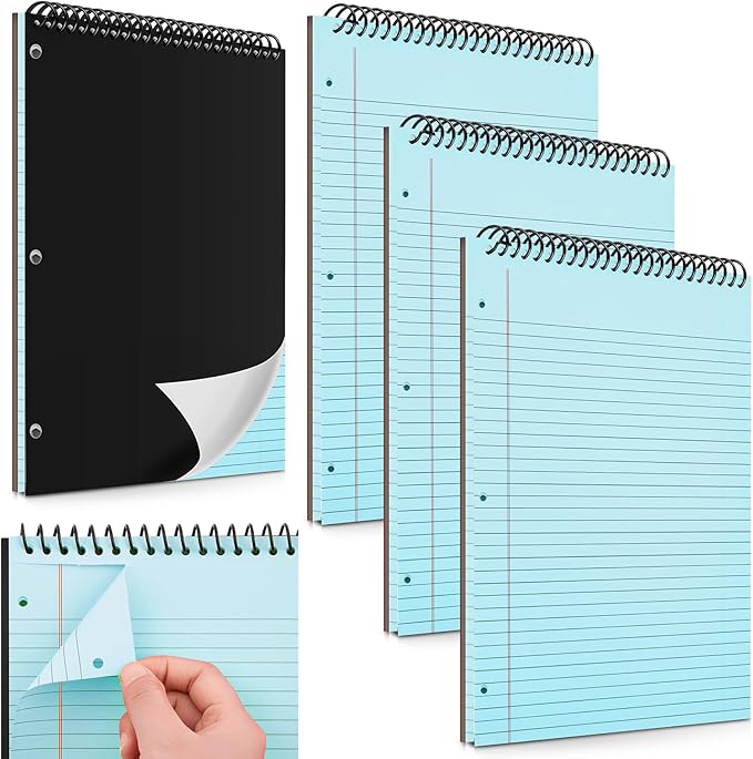3 Packs 8.5" x 11" Top Spiral Notebook with 3 Hole Punched Legal Pads College Ruled Notepad 50 Sheets Hard Cardboard Paper Wirebound Notepad for Office School Business (Blue)-DeskLoop Office