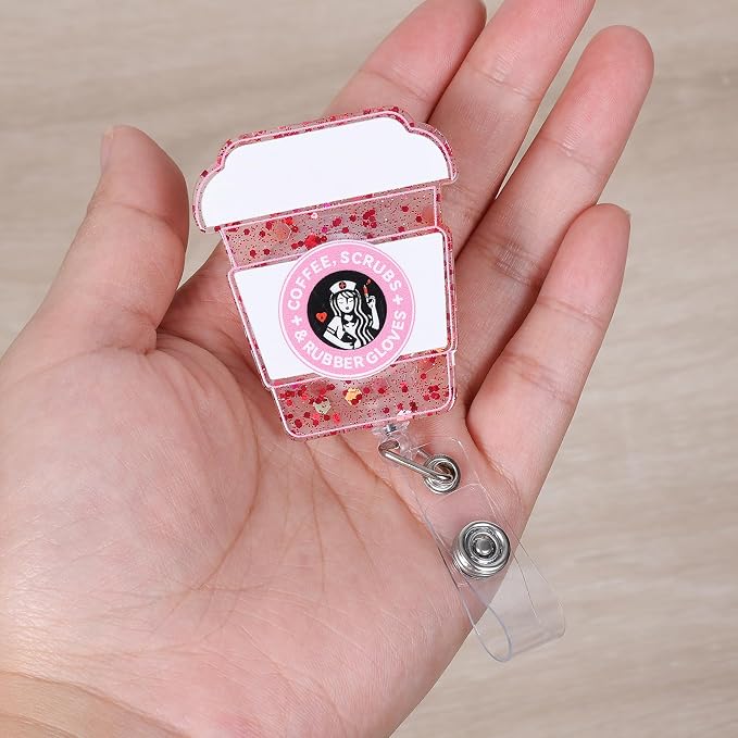 Coffee, Scrubs & Rubber Gloves Funny Badge Reel, Name Tag Work Badge Clip - Image 3