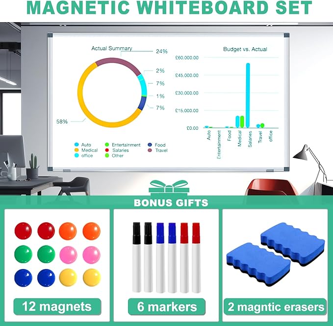 H-Qprobd 72"x48" Large Dry Erase Board for Wall 6' x 4' Magnetic Whiteboard Aluminum Presentation White Boards with Long Pen Tray, 6 Markers, 2 Erasers &12 Magnets-DeskLoop Office