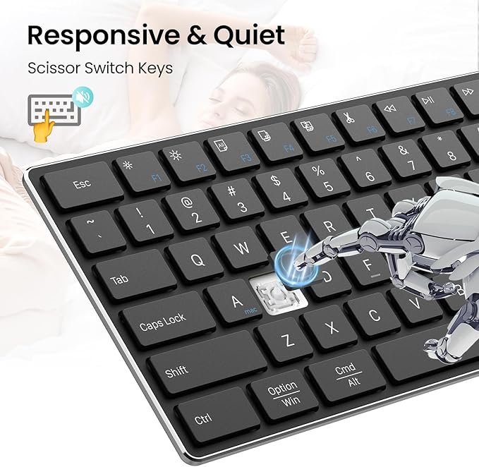 2.4G Wireless and Bluetooth Keyboard with Numeric Keypad, Multi-Device, Rechargeable, Compatible with Mac, Windows (Black)-DeskLoop Office