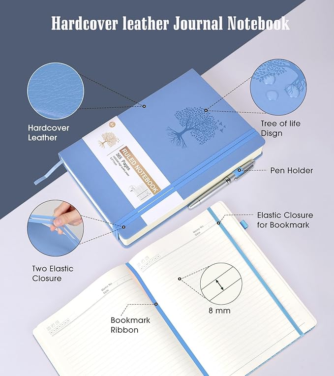 Lined Journal Notebook, 365 Pages A4 Large Journals for Writing College Ruled Notebook, Hardcover Leather Journal for Women Men, Daily Journa Notebook for Work, Note Taking, 100Gsm Thick Paper ( 8.5" x 11" Blue)-DeskLoop Office