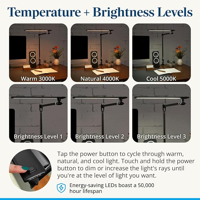 UPLIFTDESK E7 LED Desk Lamp – Adjustable 3 Color Modes, Dimmable Home Office - Image 6
