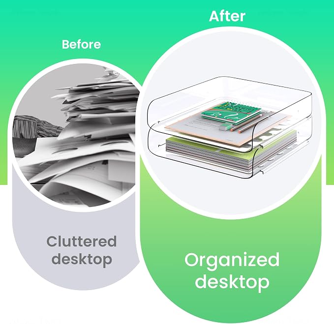 Tomorotec Desk Letter Tray Set, A4 Size Clear PET Stackable Document Organizer - Image 3