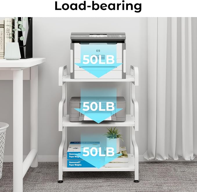 Natwind Stylish 3 Tier Printer Stand, Office Desk Side Storage Shelf, Fits Two - Image 4