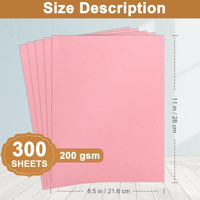 Silunkia 300 Sheets Pink Cardstock 8.5 x 11 Printer Paper, 75lb Premium - Image 2