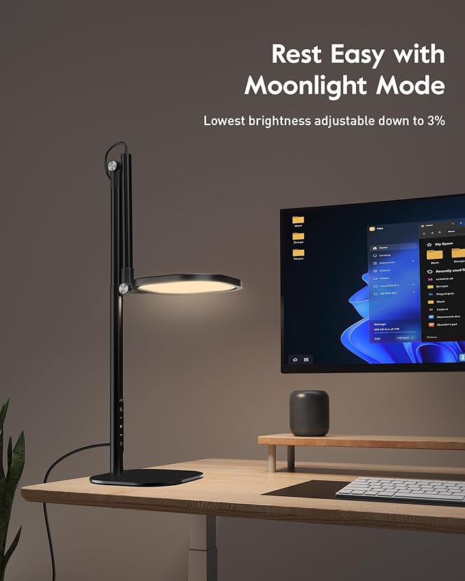 Led Desk Lamps for Home Office with Base, Tall Desk Lamp with 50 Light Modes & Memory and Timer Func Computer Light, Flexible Adjustable Table Lamps for Video Conference, Architect or Study(Black)-DeskLoop Office