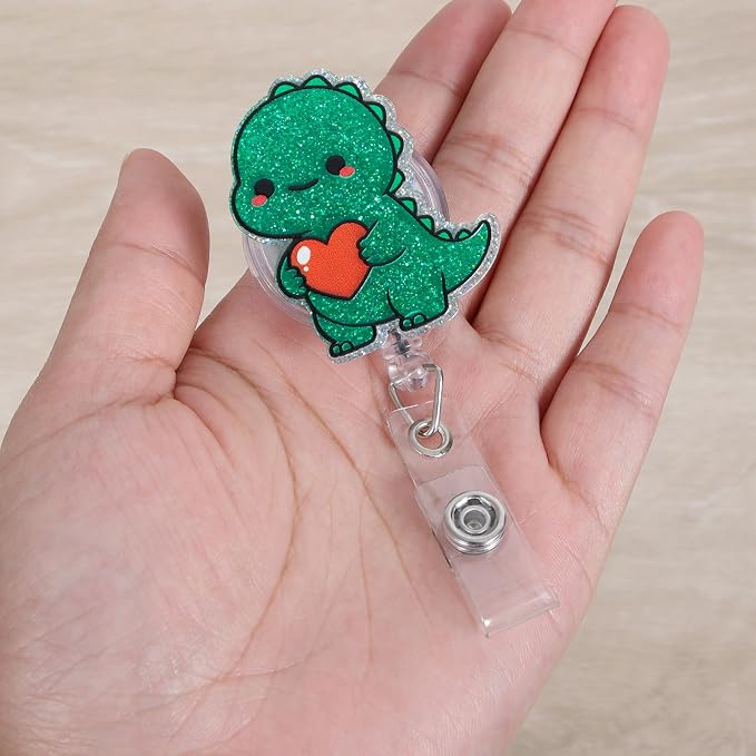 Cute Dinosaur Pediatric Nurse Badge Reel, Retractable ID Card T-Rex Badge - Image 2